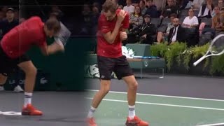 Daniil Medvedev hits himself after launching racket into the air in Paris Masters outburst [upl. by Aynotak]