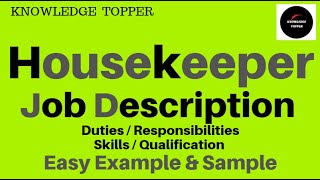 Housekeeping Job Description  Housekeeping Duties and Responsibilities  Housekeeper Salary [upl. by Rockefeller]