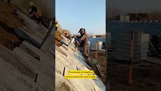 The process of installing cement blocks for trench walls [upl. by Notled]