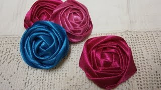 DIY ribbon rose tutorialHow tofabric flowerseasy [upl. by Ydnim]