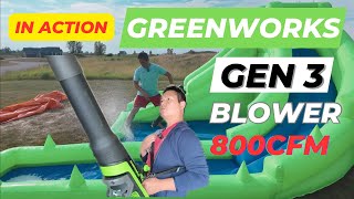 IN ACTION  Greenworks 80V GEN 3 800CFM Brushless Blower  USING TO DRY OUT MASSIVE WATER SLIDE [upl. by Vickie]