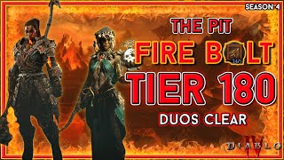 Pit Tier 180 Fire Bolt Sorc amp zDPS Barb Duo Clear Diablo 4  Season 4 [upl. by Ebner]