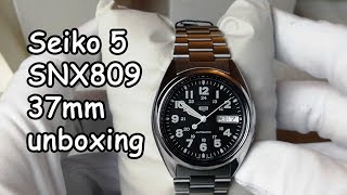 Seiko 5 SNX809 37mm military watch unboxing [upl. by Acsirp643]