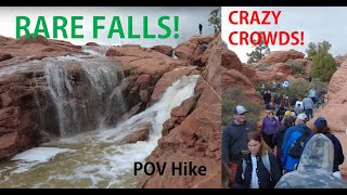 Gunlock Falls Utah April 2023 POV Hike Very Crowded Trail Rare Waterfalls at Reservoir Raw Footage [upl. by Ati]