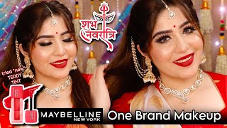 Durga Puja Navratri Look 🔱❤️  Maybelline One Brand Makeup Tutorial [upl. by Dohsar]