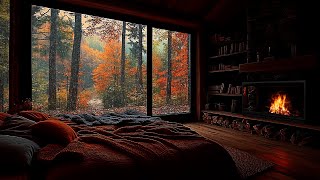 Relax in a Cozy Bedroom with Soft Autumn Rain and Fireplace Comfort at Night [upl. by Hgielram]