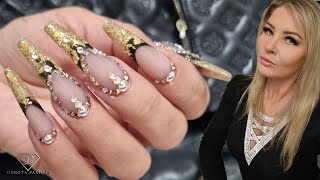 Nail structure with gel rebalance Watch me doing gel infill with crystals placement Elegant nails [upl. by Yeliah]