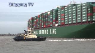 Worlds biggest container ship CSCL Globe maiden call [upl. by Dadelos440]