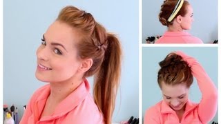 3 Workout Ready Hairstyles  DIY Headband [upl. by Anirtap97]