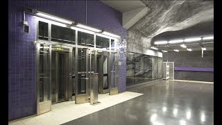 Sweden Stockholm Bergshamra subway station escalator and SMW elevator ride up to street level [upl. by Adnwahsal]