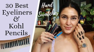 30 BEST BLACK MATTE EYELINERS amp KOHL PENCILS  With Hand Swatches  Chetali Chadha [upl. by Vorster]