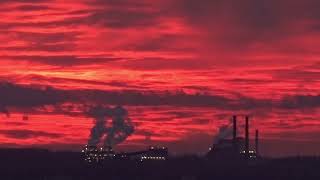 Sunset over Lignite Power Plants near CologneGermany  Filmed around 6 pm on October 28 2024 [upl. by Sitrik]