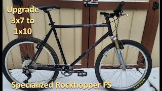 Upgrading a vintage mountain bike from 3x7 to 1x10 using the same wheels Starring a 90s Rockhopper [upl. by Aitrop421]