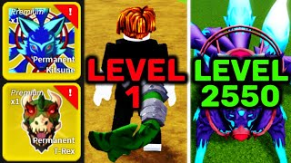 Level 1 to 2550 with Kitsune and TRex Fruit in Blox Fruits [upl. by Napas]