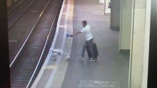 CCTV Shocking moment train hits trolley that was deliberately pushed on tracks [upl. by Kristine344]