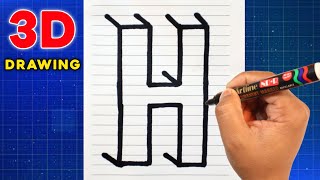 How to Draw The Letter H in 3D Step By Step Very Easy  How to Draw 3d Letter H in a New Style [upl. by Enawtna]