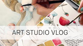 art studio vlog ✷ watercolor painting sketching swatching organizing [upl. by Raymund]