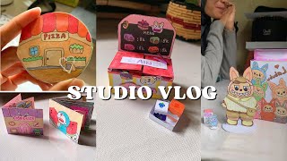 Made 3 play book box labubu dessert mini store paper craft diy  studio vlog [upl. by Bartolome]