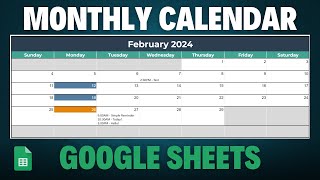 Dynamic Monthly Calendar in Google Sheets Tutorial  Free Template [upl. by Otreblada]