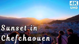 SUNSET in CHEFCHAOUEN MOROCCO 🌅 🧡📸  4K UHD Walking Tour with Captions [upl. by Yreffej]