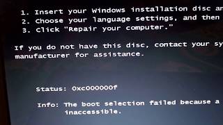 Help me Repair Windows 7 0xc000000f Startup Error Problem [upl. by Nohtahoj]