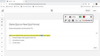 Using ReadSpeaker to Read a Multiple Choice Question in Canvas New Quizzes [upl. by Chloras]