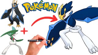 How To Draw EMPOLEON and GALLADE FUSION POKEMON  Pokemon Fusion [upl. by Orgell]