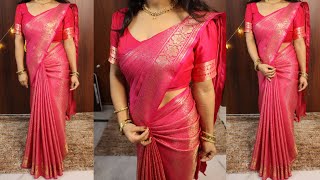 South Indian Bridal saree draping with fluffy centre pleats  pre pleated bridal saree draping [upl. by Loma]