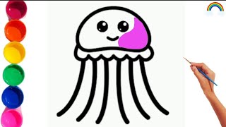 How to draw a jellyfish Colouring for Kids amp Toddlers  Draw Paint and Learn  Magic Colours [upl. by Nyrhtak271]