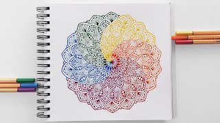 How to draw Mandala Art for beginners  Easy colorful Spiral Mandala  DoodleZentangle drawing [upl. by Irreg175]