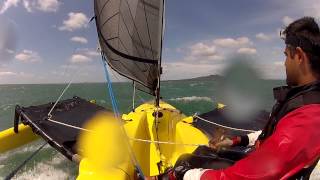 How to hoist and drop the 129m Gennaker on the Weta Trimaran [upl. by Sheepshanks440]