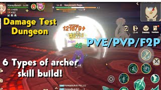 Draconia Saga  Archer skill build 6 Types of build Damage Test F2p Friendly [upl. by Nnahs]