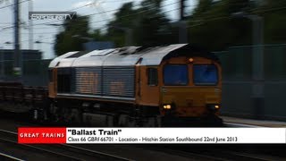 Class 66 GBRf 66701 on Ballast Southbound Hitchin 22 June 2013 [upl. by Strep]