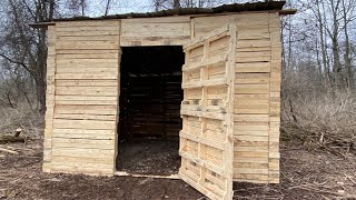 CabinShed Built With Pallet Wood On Off Grid Land DIY [upl. by Queena107]