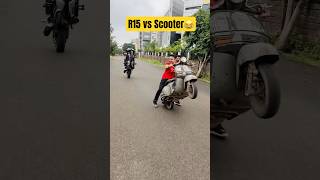 R15 vs SCOOTER wheelie race😂🤣 farazstuntrider superbikes hayabusa [upl. by Ettena]