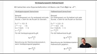 Verdopplungszeit Halbwertszeit Exponentialfkt Basis e [upl. by Anaib]