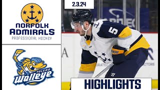 Norfolk Admirals  Toledo Walleye  February 3 2024  HIGHLIGHTS [upl. by Eneles]