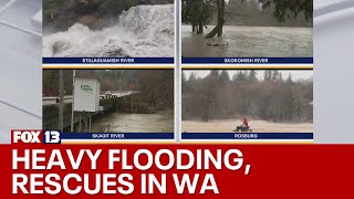 Heavy rainfall causes major flooding prompts river rescues in Washington state [upl. by Aitnohs401]