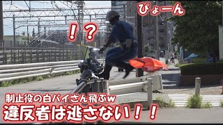 【警察２４時】違反者は逃さん！制止役の白バイさん飛ぶｗ 秋の交通安全運動開始 30ｋｍ制限レーダー取り締まり ネズミ捕り 川口警察 [upl. by Alexandria303]