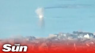 Russian forces blow up Ukrainian boat approaching Dnieper river bank with Howitzers [upl. by Cicely627]