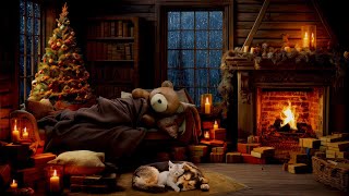 Christmas Rain and Crackling Fire in Cozy Room for Sleep Relax and Meditation [upl. by Rockie697]