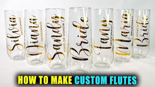 DIY PERSONALIZED NAME CHAMPAGNE FLUTES  Lucykiins [upl. by Nyladnohr780]