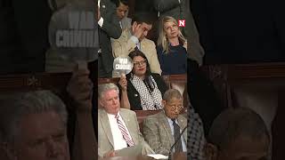 Rashida Tlaib Holds A War Criminal Sign As Netanyahu Addresses Congress [upl. by Fakieh]