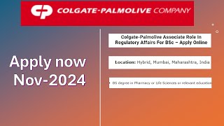 ColgatePalmolive Associate Role In Regulatory Affairs For BSc – Apply Online [upl. by Lelah]