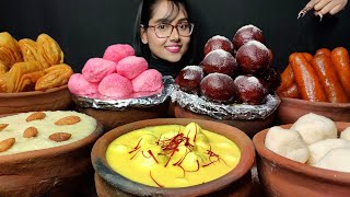 Eating Different types of Indian Sweets  Kheer Rasmalai Big Bites  Asmr Eating  Mukbang [upl. by Akener]