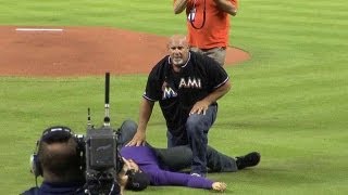 Wrestler Goldberg spears guy in purple on Legends of Wrestling Night [upl. by Clorinda126]