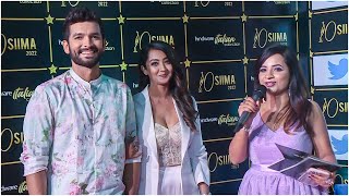 Adorable couple Diganth Manchale and Aindrita Ray Looks Stunning on the SIIMA 2022 Red Carpet [upl. by Elacsap]