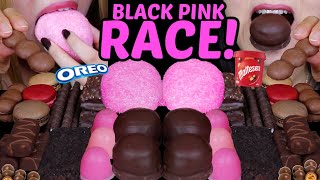 ASMR BLACK PINK DESSERT RACE MINI DOVE ICE CREAM MALTESERS MARSHMALLOW SNOBALL MINI JELLY OREO [upl. by Kane418]