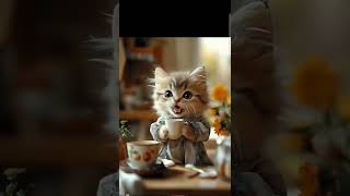 Yummy love with tea ☕️🐈‍⬛💕☕️🐈‍⬛💕catvideos funnypets cute catlover [upl. by Androw954]