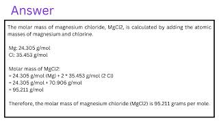 Calculate the molar mass of magnesium chloride MgCl2 [upl. by Lenka]